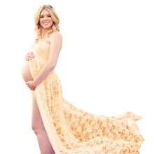 Maternity Gown For Pregnancy Formal Event-apricot color S