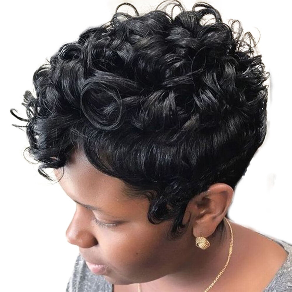 Unisex Black Brazilian Bob Wig Synthetic Lace Front