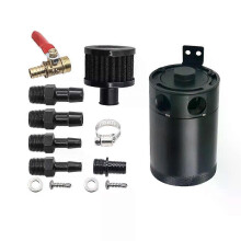 HD 2 Port Oil Catch Can Tank Fuel Tank Racing Baffled With Drain Valve Air Oil Separator Universal Black Anodized