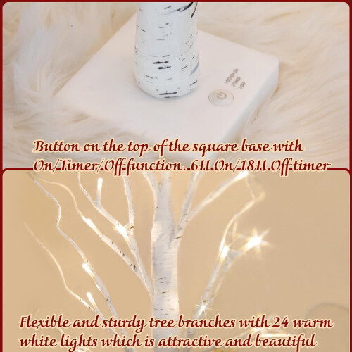 LED Birch Tree με ζεστά λευκά φώτα 2FT 1