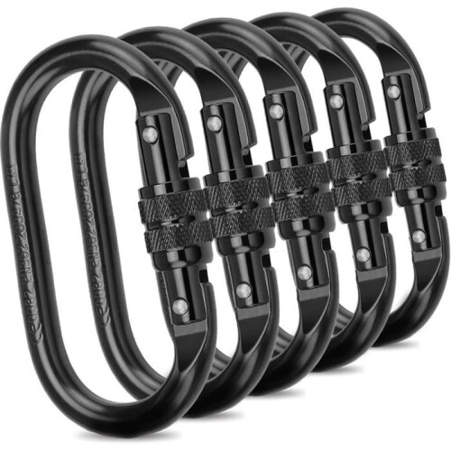Klätterkarbinhake - AIMOONSA - 5-pack - Rostfritt stål - 20 kN - Låsbar oval