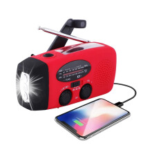 Napelemes, kézi tekerős AM/FM/NOAA rádió LED zseblámpával és
