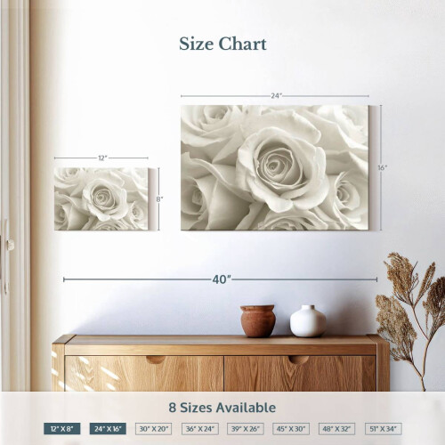 Tableau sur toile Roses blanches pures 30 x 20 cm 2