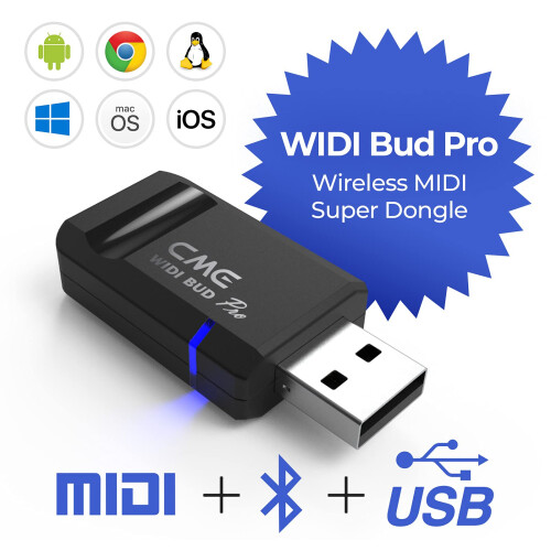 CME WIDI Bud Pro - Bluetooth MIDI Interface for iOS, macOS, Windows, Android, Ch 1