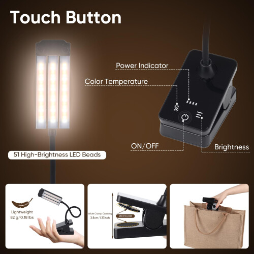 Music Stand Light Clip On: Rechargeable Type-C Touch Folding Piano Lights 2