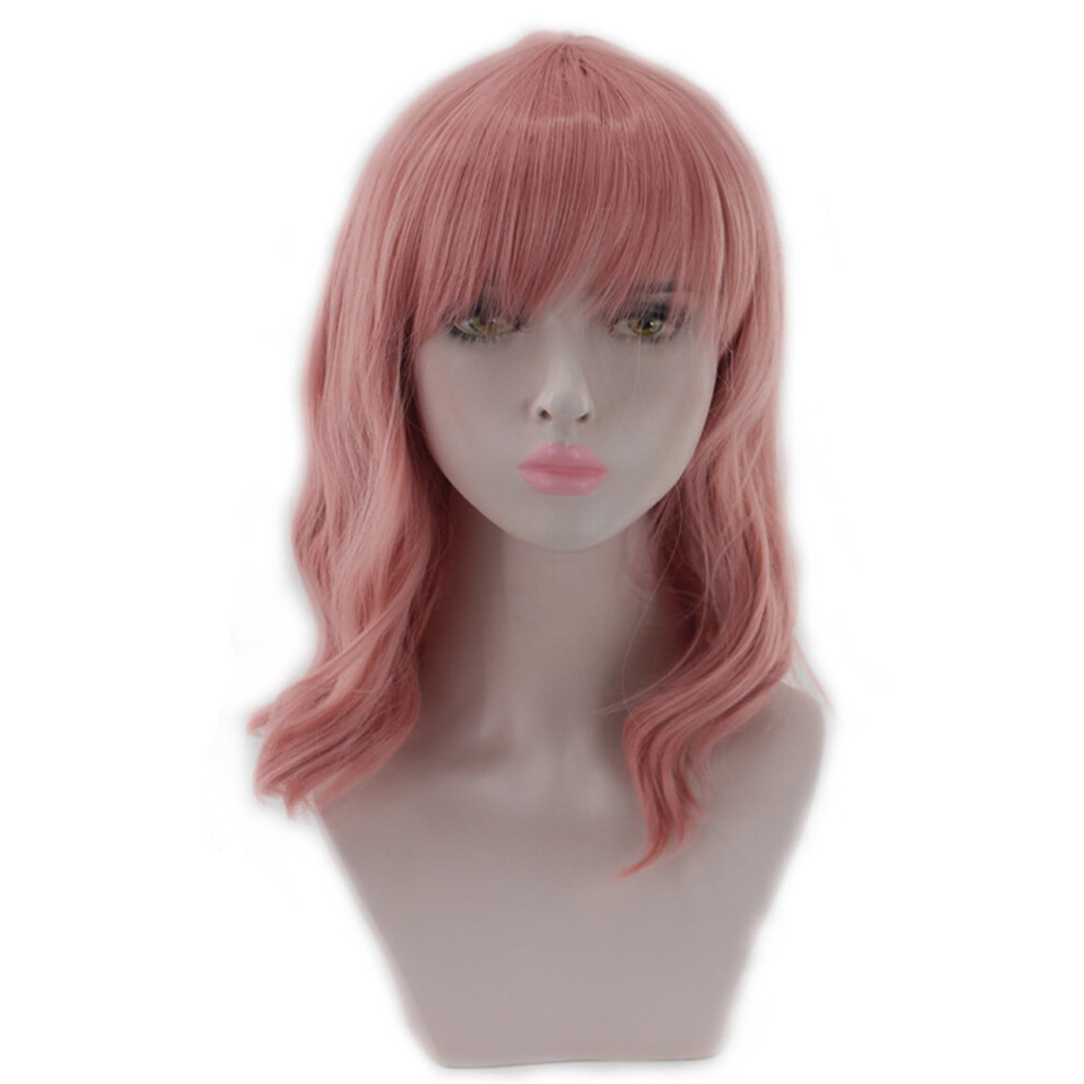 Women's short curly synthetic wig pink natural look