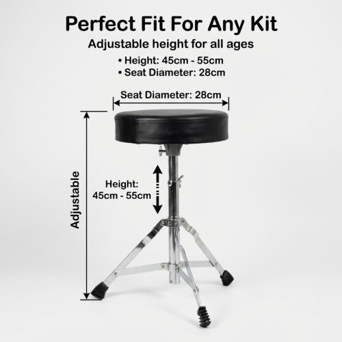 RockJam DP-001 Adjustable Drum Throne, Padded Folding Drum Stool, Black 1