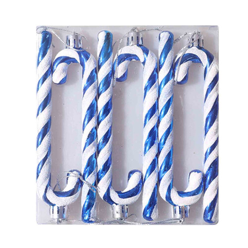 Blue Glitter Candy Cane Ornaments Plastic 6 Pcs 1