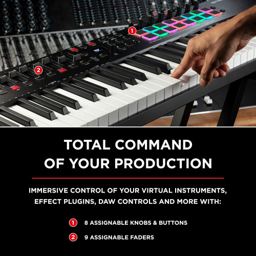 M-AUDIO Oxygen Pro 61 Key USB MIDI Keyboard Controller With Beat Pads, MIDI-assignable Knobs, Buttons and Faders, and Native Instruments Sound Packag 2