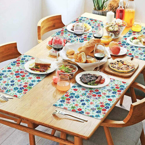 Tischsets aus Leinenmischgewebe mit Blumenmuster, 4er-Set 1