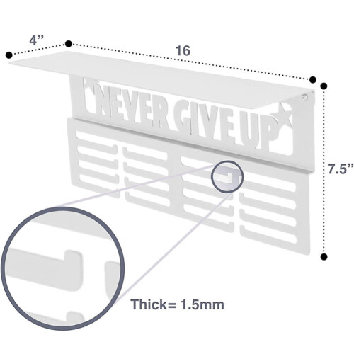 Metal Wall-Mounted Medal Display Rack with Shelf White 1