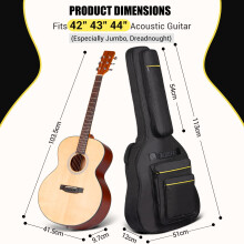 CAHAYA Jumbo Dreadnought Guitar Bag Fit 42/43/44 Inch Acoustic Guitar Guitar Case Gig Bag, Black with Yellow Stripes, Model CY0284