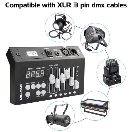 Dmx Controllers with 9V Battery, Small Dmx Light Controller, Dj Controller Lights Dmx512 Decoder, 54 Channel Mini Portable Dmx Controller Lighting 2
