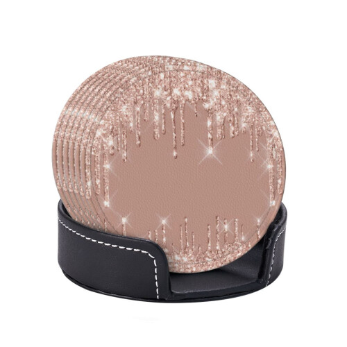6 Leather Drink Coasters with Holder 1