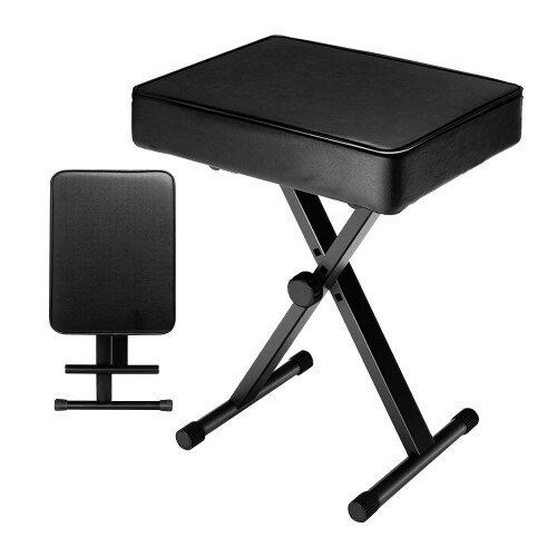 Keyboard Bench Black Height-Adjustable Folding 3 Inch Padded