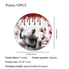 Halloween Party Supplies: Horror Theme Decor Set – Handprint Plates, Cups, Tablecloth & Flags, Disposable Festive Kit