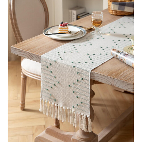 Τραπεζομάντηλο Boho 13x90 εκ., Φυσικό Βαμβάκι με Φούντες 1