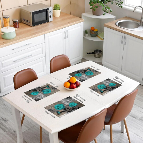 Sett med 4 grå Ombre-bordmatter, rosensommerfugldesign 2