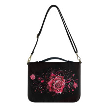 Rose Floral Print Bible Cover for Women Faux Leather Portable Bible Case Bag with Handle and Shoulder Strap Lightweight Bible Carrier, XL