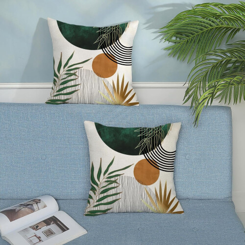 Capas de Almofada Boho Folhas Tropicais Verde e Douradas 40x40cm (Conjunto de 2) 2