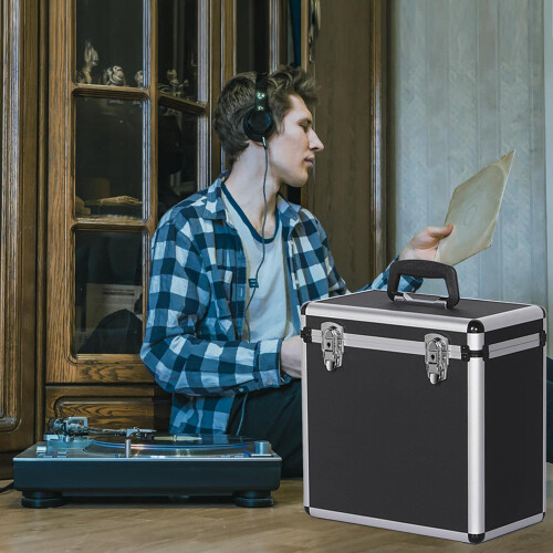 Yaheetech Lockable Vinyl Record Storage Case for 12-Inch LPs, Black 1