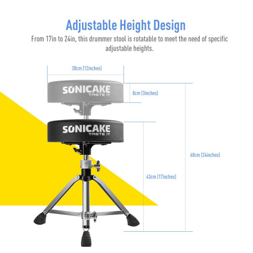 SONICAKE Heavy Duty Drum Throne Height Adjustable Padded Stool Double Braced Ant 1