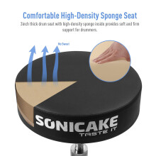 SONICAKE Heavy Duty Drum Throne Height Adjustable Padded Stool Double Braced Anti-Slip Feet Swivel Drum Stool for Drummers and Guitar Players
