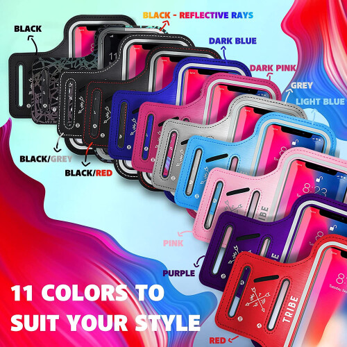 Capa de braço resistente à água TRIBE para iPhone e Galaxy - Compatível com Pro Max, S Ultra, Plus, Edge, Note - Alça ajustável, bolso para 1