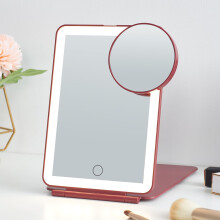 LED Travel Makeup Mirror 5x7" Rechargeable Foldable Wine Red