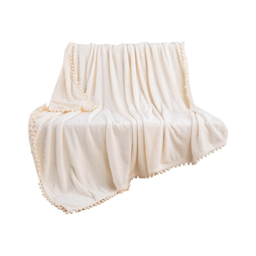 Mykt fleece-teppe med pompongfrynser 1