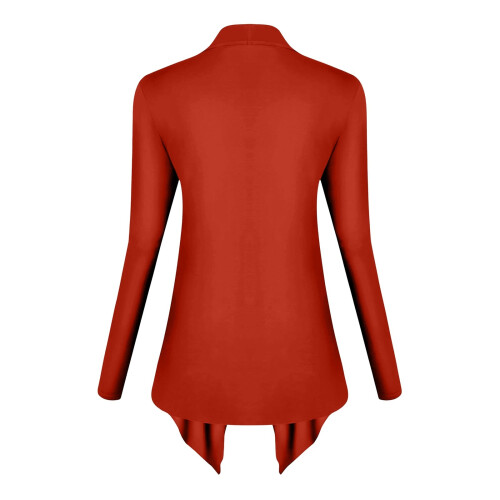 Women's Drape Front Open Cardigan Long Sleeve-Orange M 1