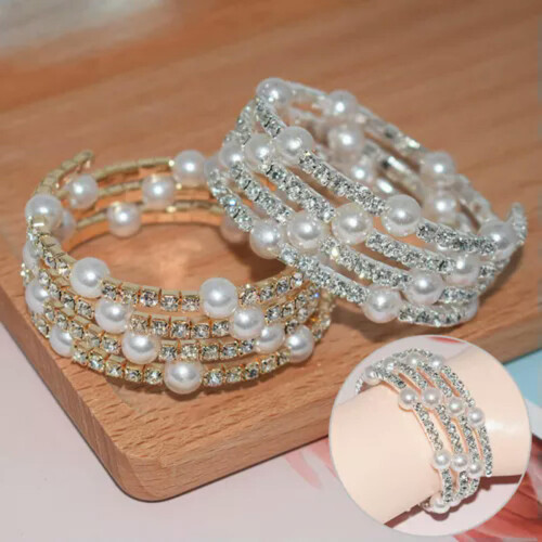 Crystal imitation pearl bracelet silver multilayer 2