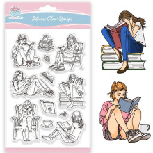 Φύλλο σφραγίδας σιλικόνης Lady and Books 16x11cm