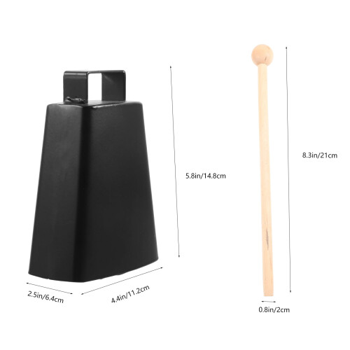 Μεταλλικό Cowbell Μουσικό Κρουστό Όργανο για Εξάσκηση, Κουδούνι Χειρός Cowbell με Ραβδί 1