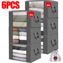 6 Pack 90L Storage Bags Zipped for Clothes, Bedding, Toys ++ Packing Moving Box