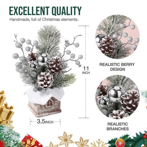 Mini Artificial Christmas Tree with Ornaments, Silver 1