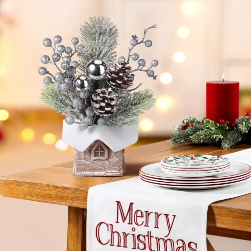 Mini Artificial Christmas Tree with Ornaments, Silver 2