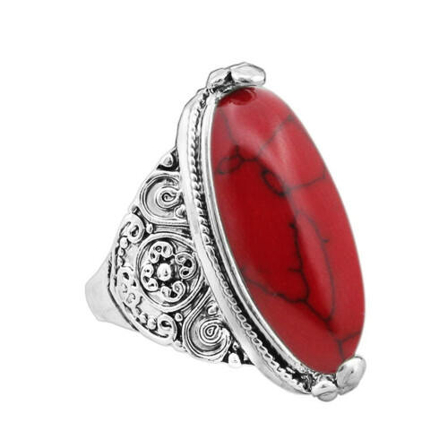 Women's boho oval turquoise silver-plated ring 1