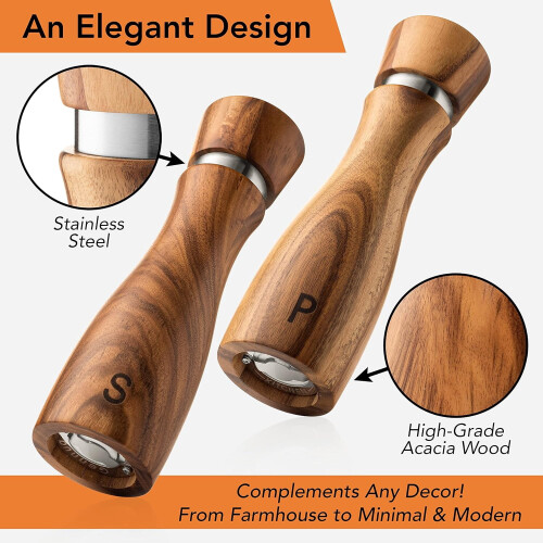 Haomacro wooden salt and pepper grinder set 2 pack 2