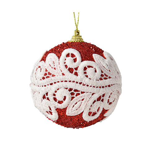 Fabric-Covered Blue White Christmas Ball Ornament 80mm 1