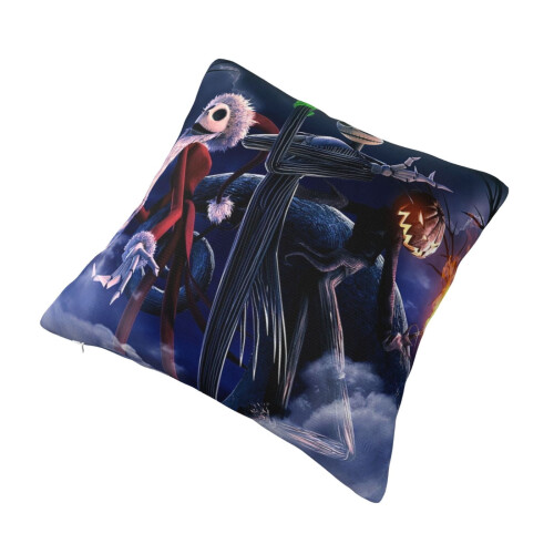 Pluche kussensloop met Nightmare Before Christmas-print, vierkant model. 2