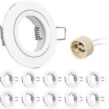 10x GU10 Recessed Spotlight Aluminum White, Spotlights Mounting Frame With GU10 Socket, Round Support Extra Flat Recessed Spotlight Ceiling For LED Or