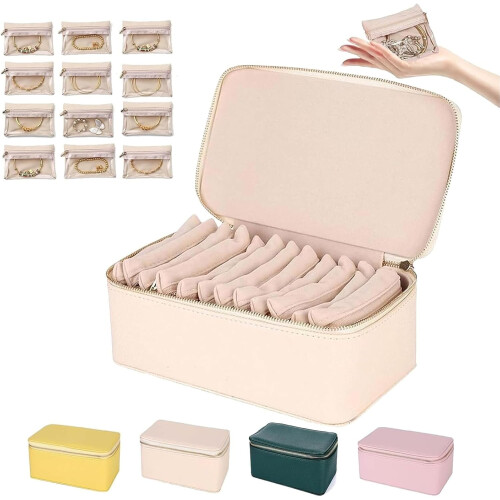 Jewelry Box PU Leather with 12 Small Pouches