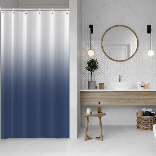 Cortina de chuveiro azul marinho degradê com ganchos, 91 x 183 cm (36 x 72 polegadas). 1