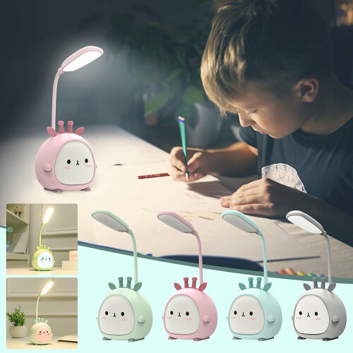 Luminária de mesa LED com braço flexível ajustável, base kawaii e USB. 2