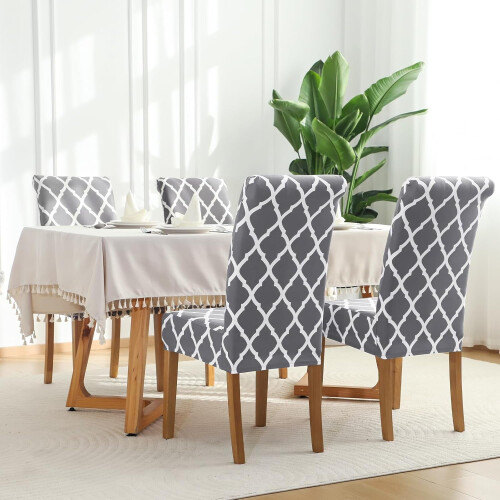 Conjunto de 4 capas elásticas para cadeiras de jantar – cinza e branco 1