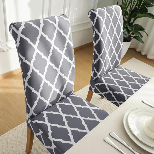 Conjunto de 4 capas elásticas para cadeiras de jantar – cinza e branco 2