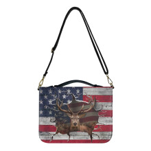 3D Deer Print Bible Case for Men & Women – American Flag Pattern, Large Leather Cover with Detachable Strap, Bookmark Belt, Compatible with 2XL