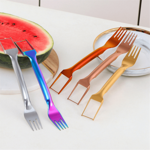 Wassermelonenschneider-Gabel aus Edelstahl, 2-in-1 1