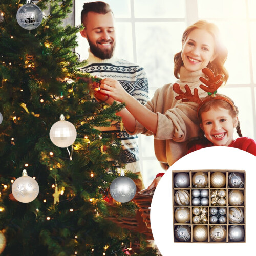 Painted Plastic Christmas Ball Set – 44 pcs, Grey 2